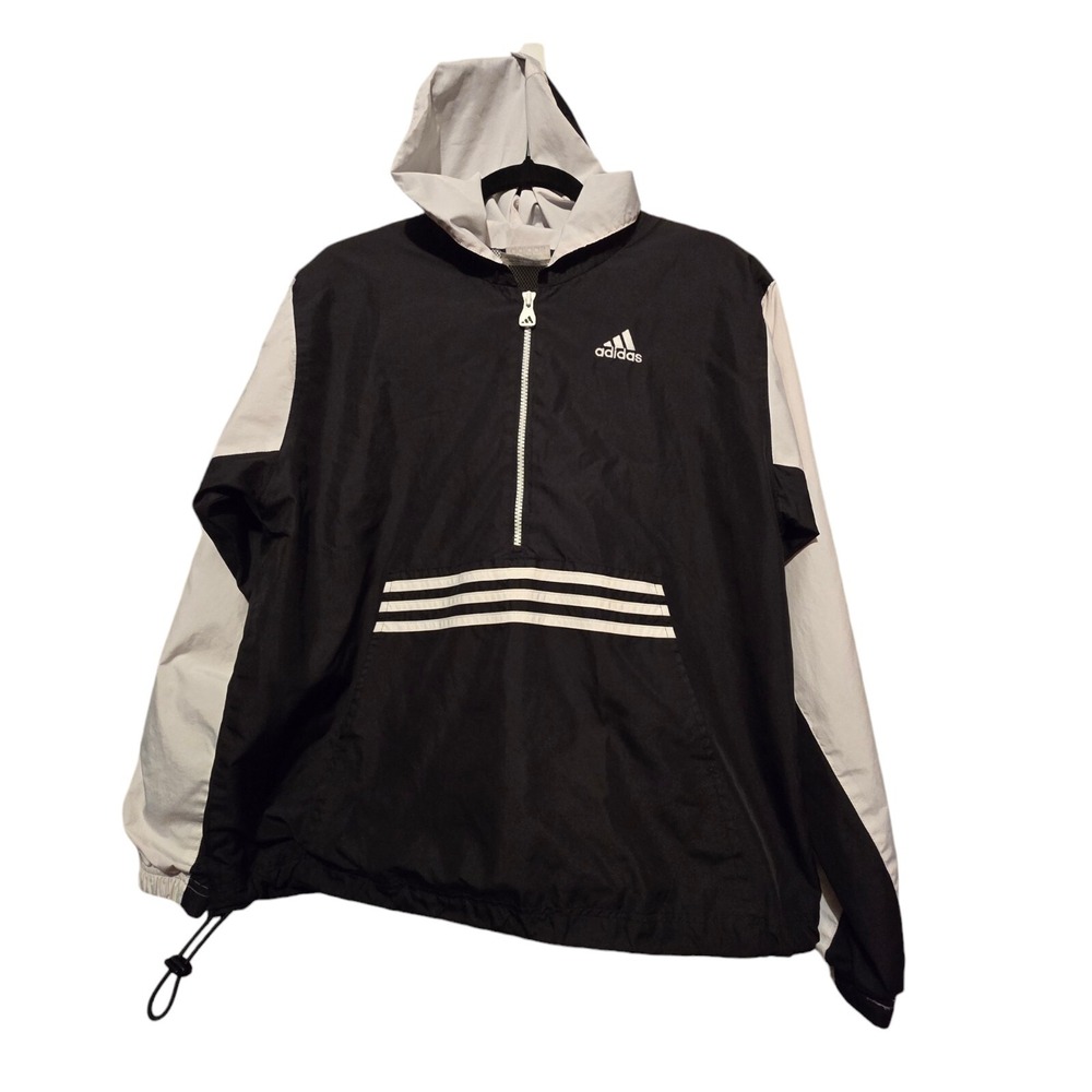 Vtg 2001 ADIDAS 1/2 Zip Jacket MED Hood Lined Windbreaker Soccer Running Sports